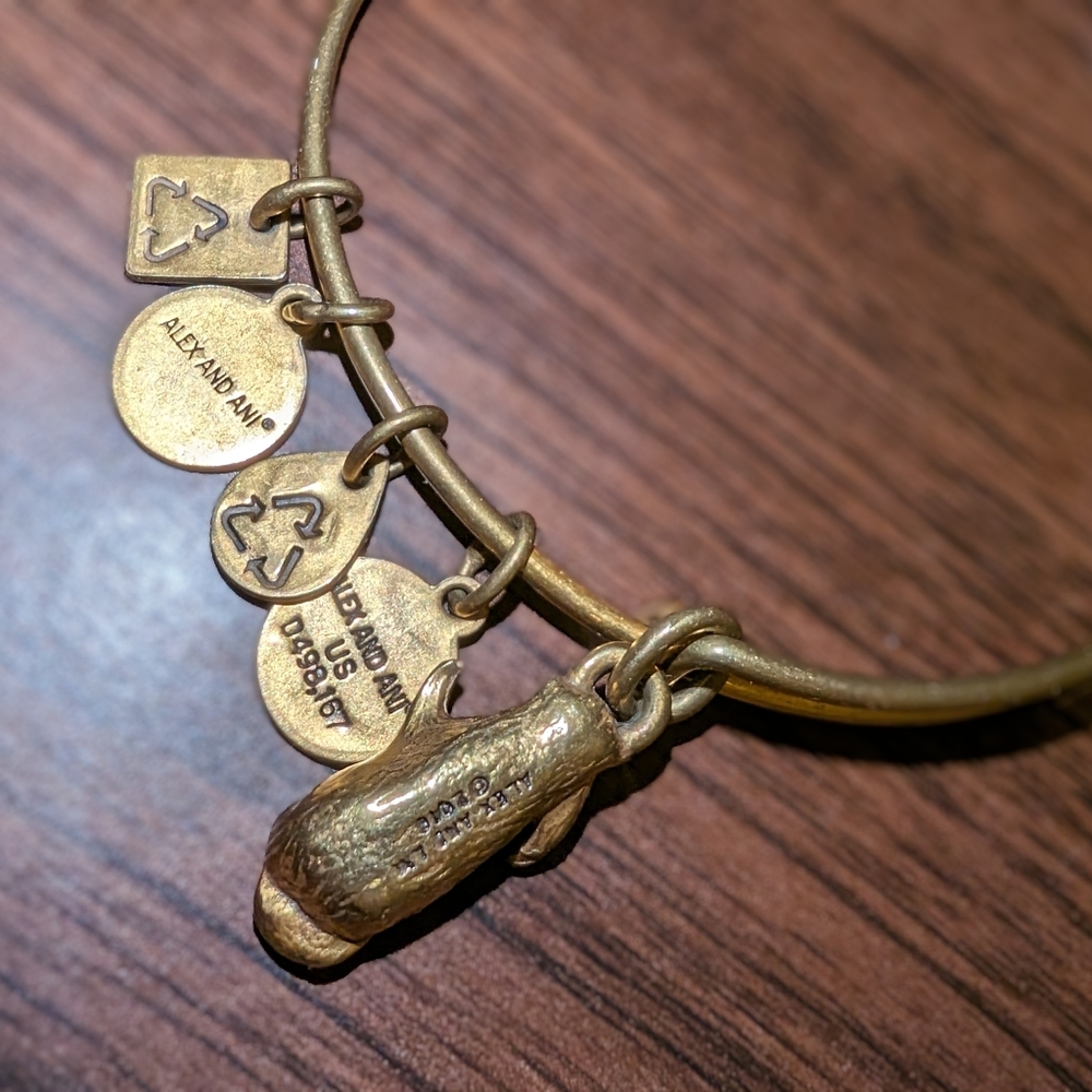 Alex and Ani Cat on its back playing Charm Bangle Expandable - Picture 2 of 6